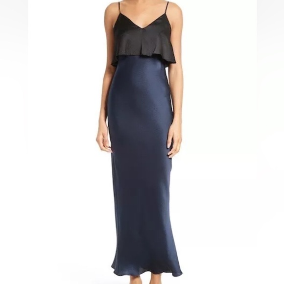 DvF Diane von Furstenberg Popover Tiered Navy Blue & Black Hammered Silk Dress - Picture 1 of 16